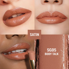 Oulac SG05 applied on lips using mirror for precise finish