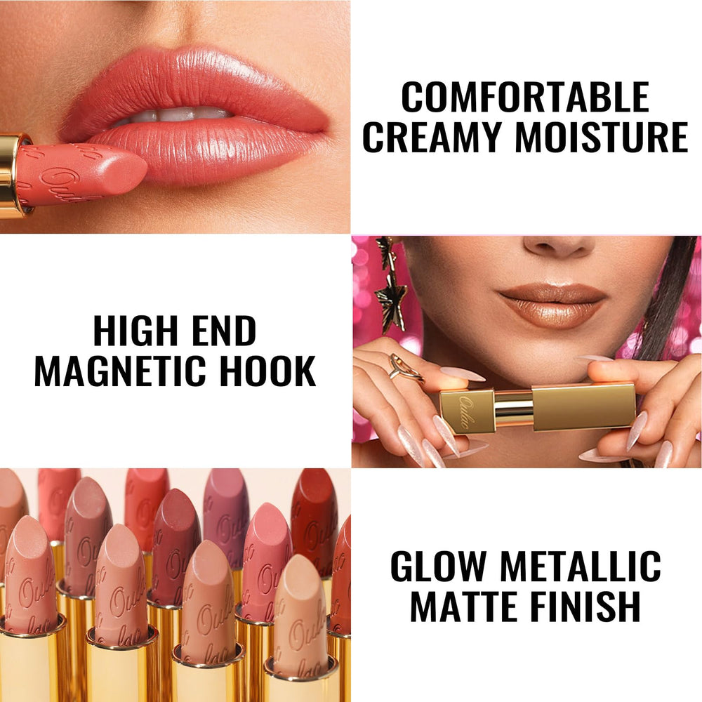 Oulac applied on model lips showcasing mauve pink glow and flattering finish