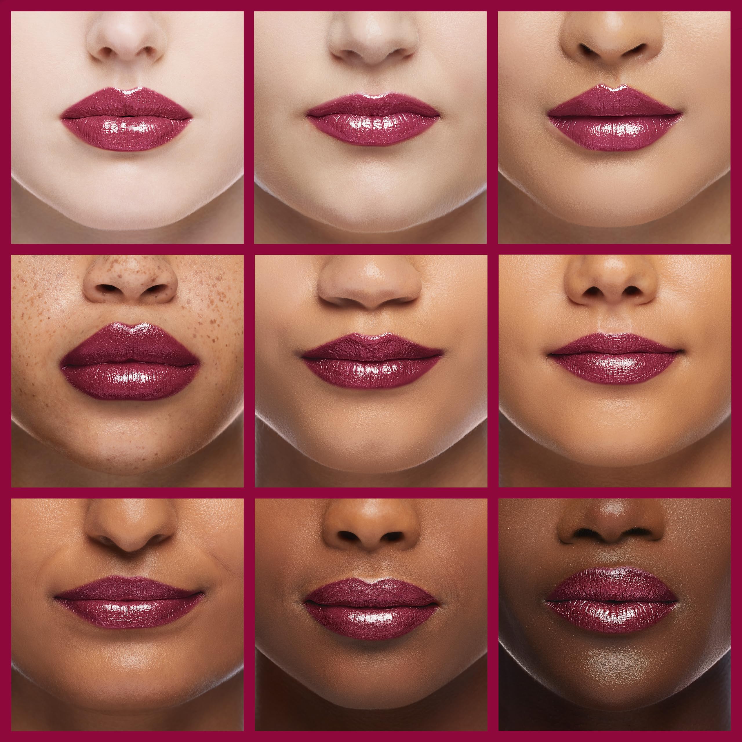 Oulac lipstick applied on lips showing full-coverage metallic purple benefit bold color payoff