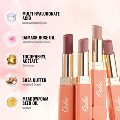 Oulac lipstick worn by model in daylight showing natural wearable result