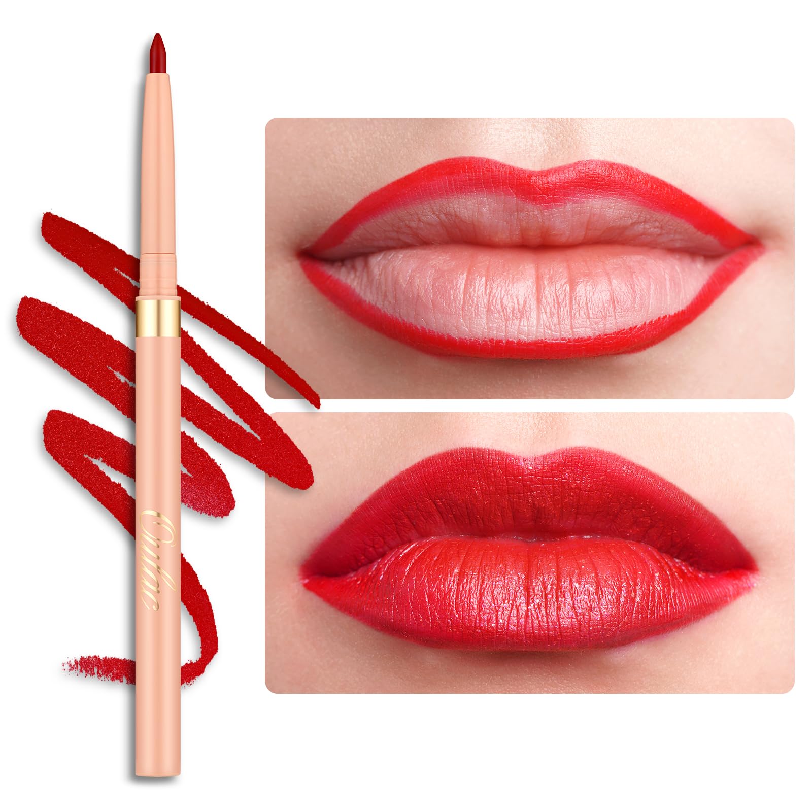Oulac front packaging showing ruby shade and sleek pencil, precision benefit