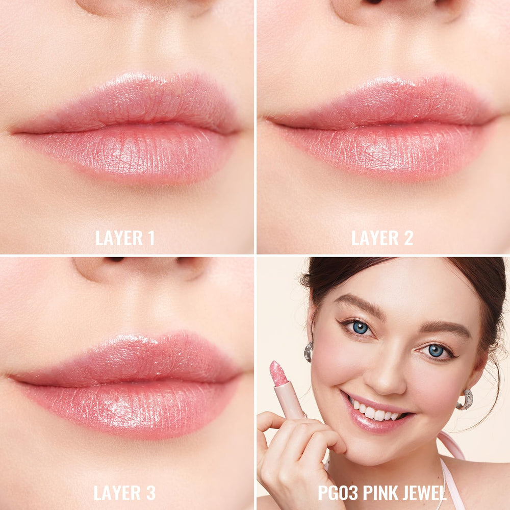 Oulac PG03 swatches on skin showing warm peachy-pink tint and buildable coverage