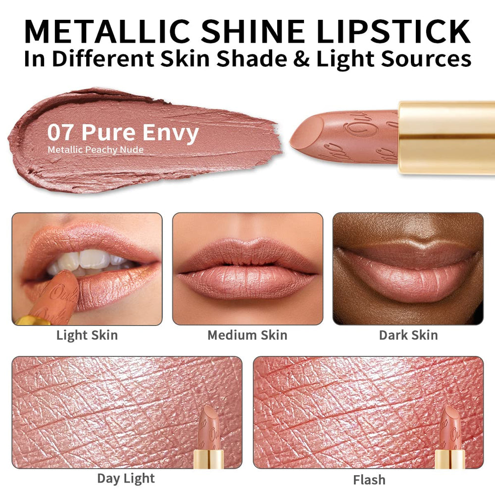 Oulac Pure Envy applied on lips demonstrating high-impact shine and hydration
