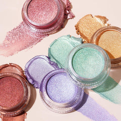 Oulac applied on model in evening look showing long-wear shimmer benefit