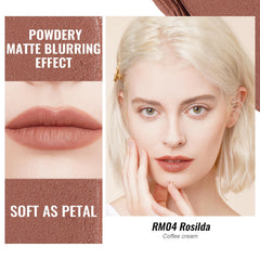 Close-up of Oulac lipstick texture highlighting silky velvet finish benefit