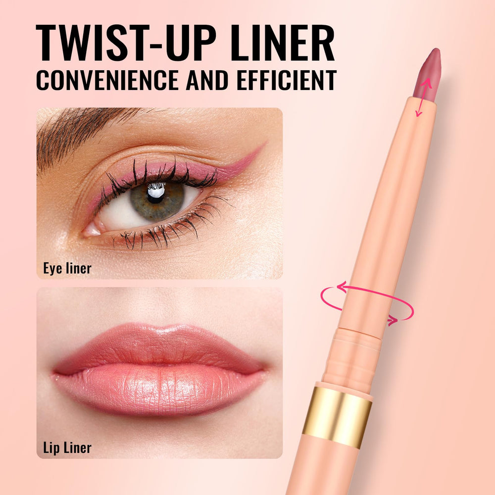 Oulac lipliner next to lipstick showing compact scale and travel convenience