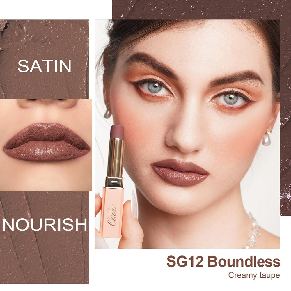 Oulac SG12 swatch on arm demonstrating rich greyish-brown payoff and smooth blend