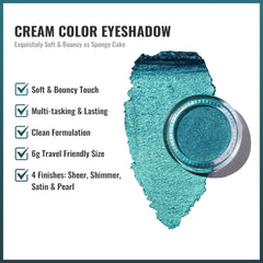 Oulac fingertip applying teal cream shadow for effortless blend benefit
