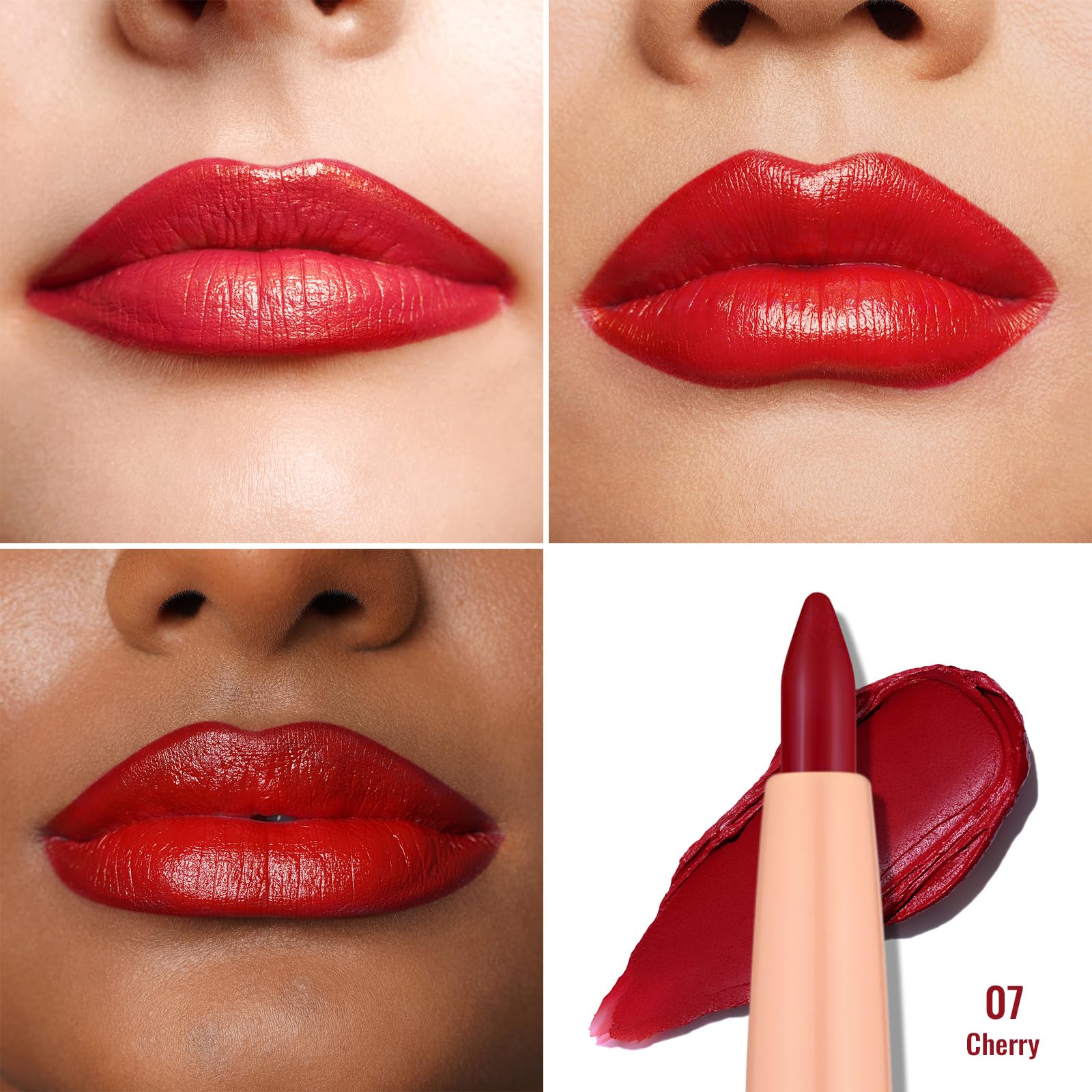 Oulac tip close-up in cherry tone demonstrating creamy glide for exact lining