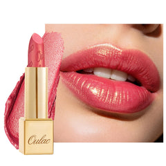 Oulac lipstick front view showing vibrant Viva La Vida shade and benefit of bold color