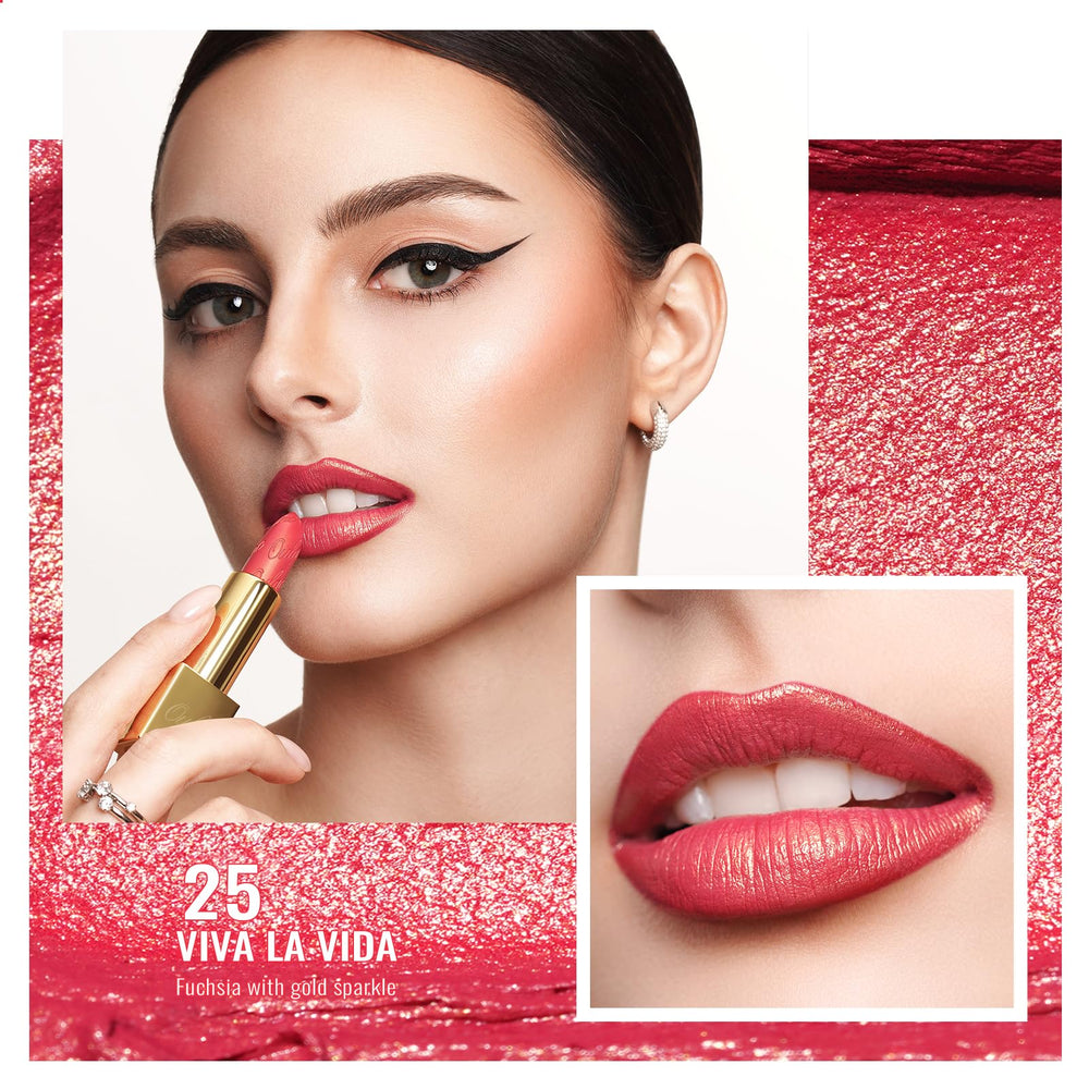 Oulac lipstick tube with mirror cap highlighting secure magnetic closure benefit