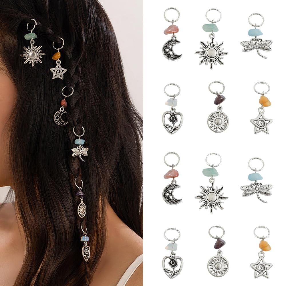 OULIGET front view of 12-piece braid rings set showing pattern and variety, adds boho accent