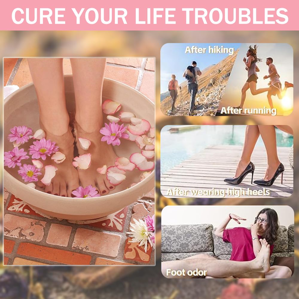 OULIGET petals floating in a foot basin to illustrate visual bloom and soothing soak benefit
