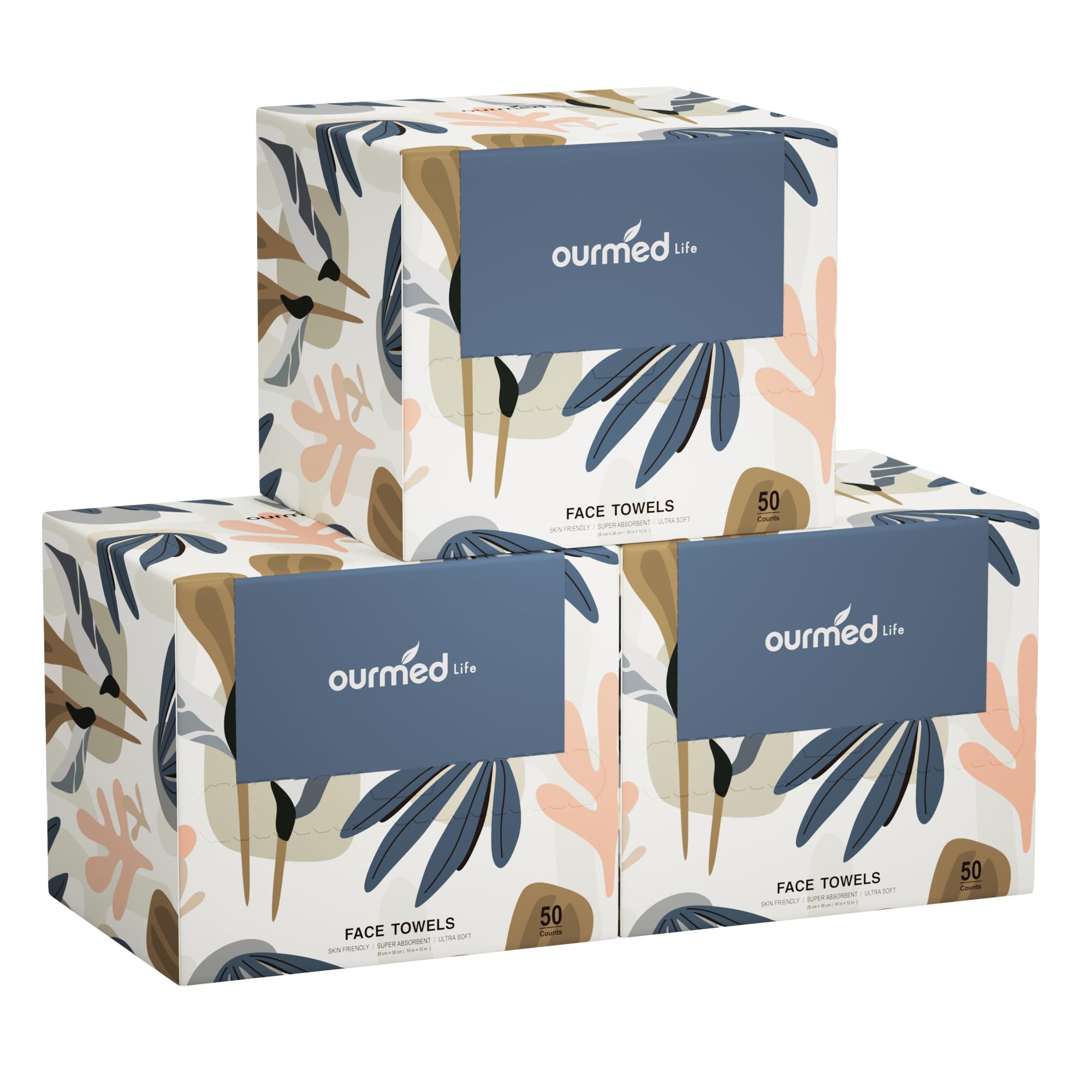 ourmed life front packaging shows 150-count biodegradable towels and brand clarity