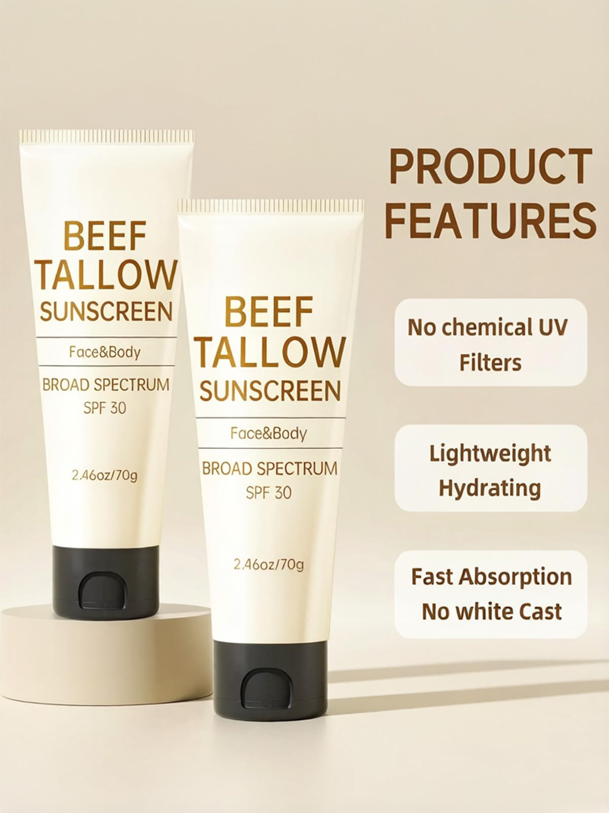 Outccogo ingredients label highlighting grass-fed tallow and reef-safe formulation benefits
