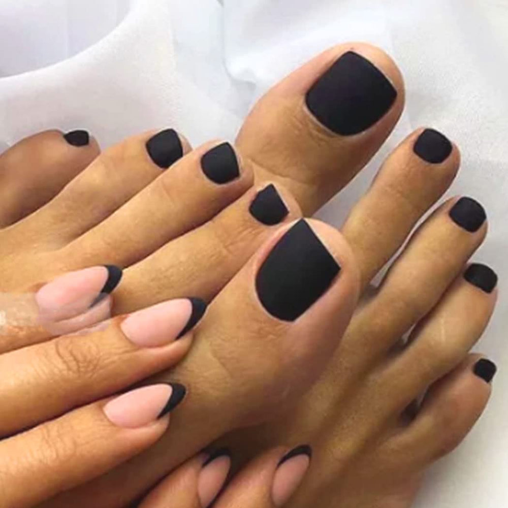 Outyua application on foot model in sandals demonstrating instant pedicure