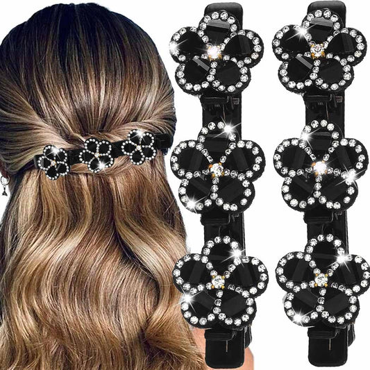 Outyua front view showing braided clip pair and sparkling finish for stylish hold