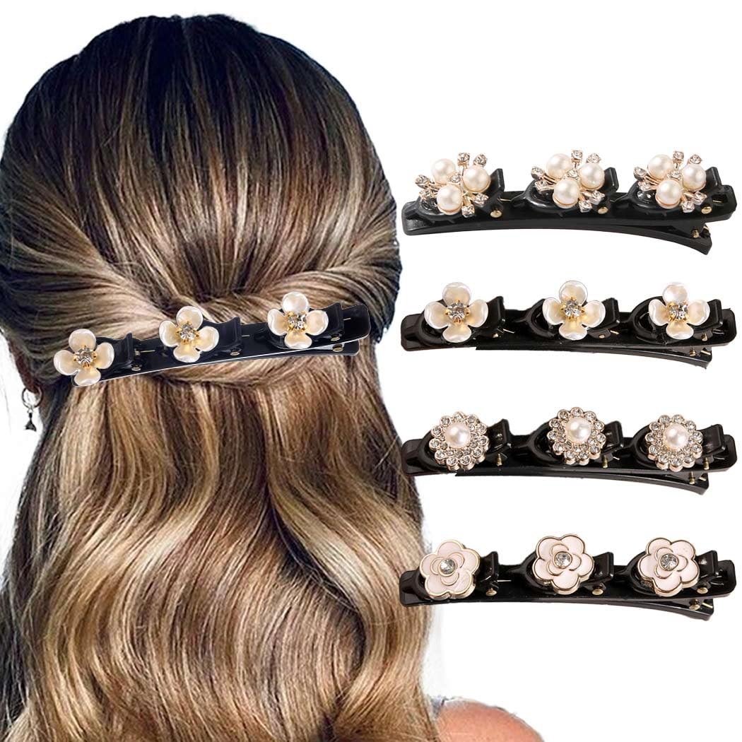 Outyua front view of four rhinestone braid clips showing sparkle and elegant finish