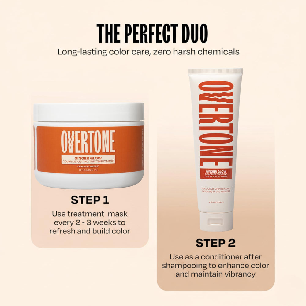 oVertone conditioner texture poured from tube highlighting creamy pigment and moisturizing feel