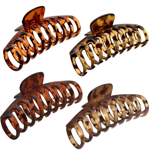OWIIZI front view of 4-pack jumbo leopard clips showing variety and hold