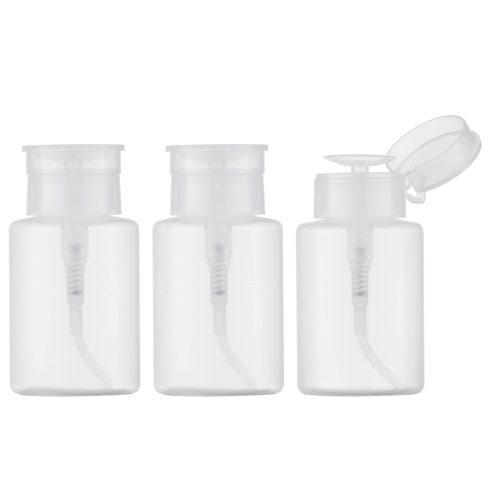 owlyee front view of three clear pump bottles showing compact design and visibility