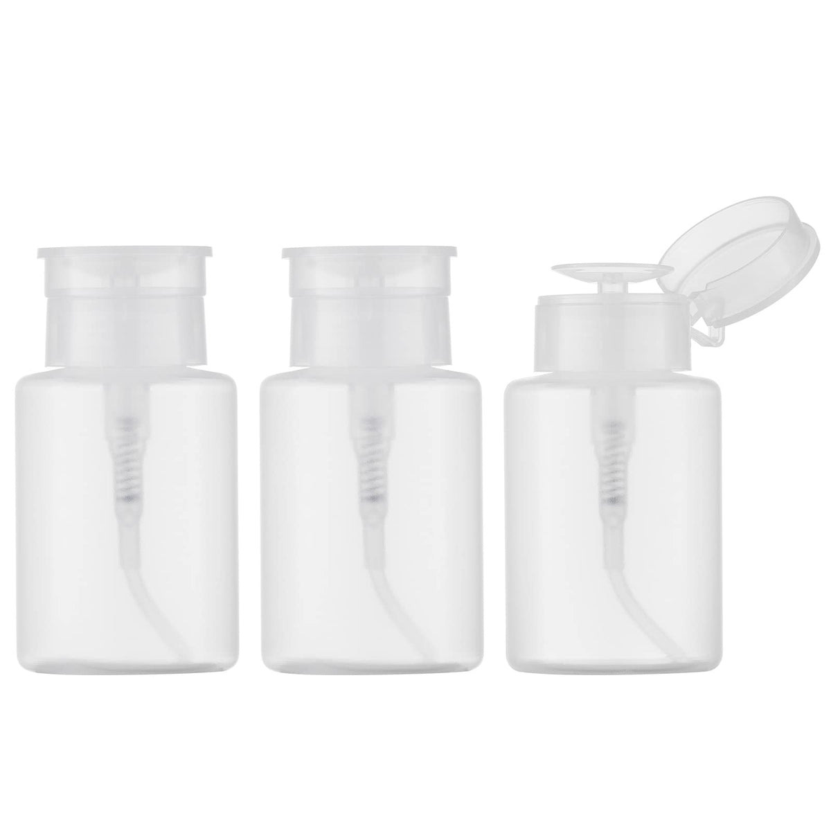 owlyee front view of three clear pump bottles showing compact design and visibility