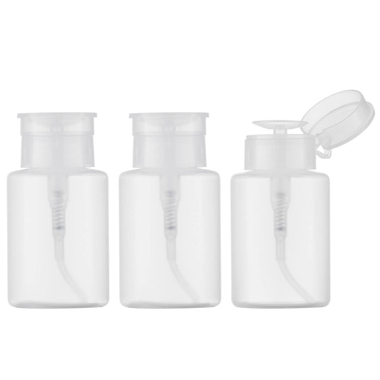 owlyee front view of three clear pump bottles showing compact design and visibility