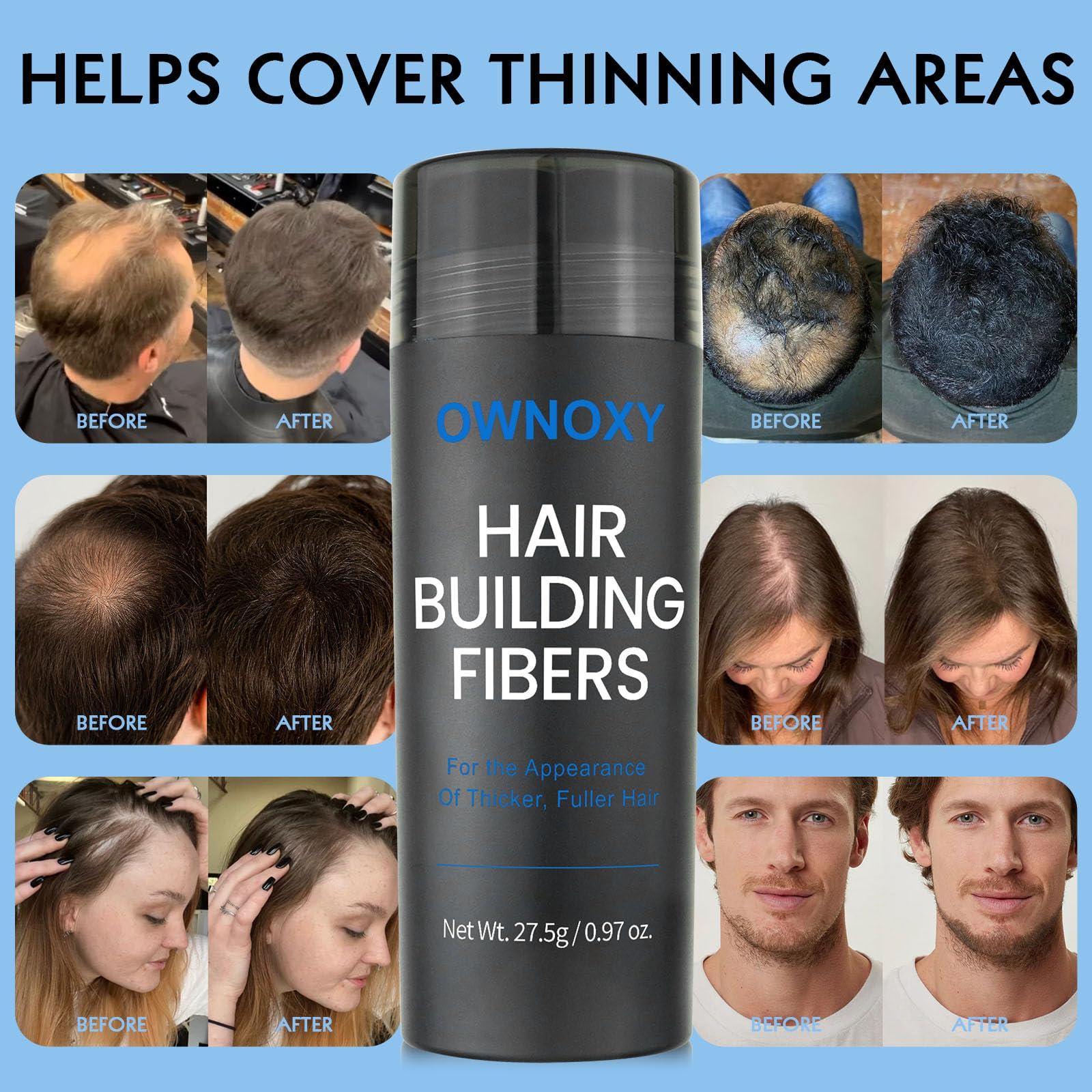 ownoxy applying fibers to scalp for quick concealment and fuller look