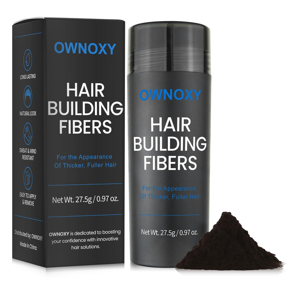 ownoxy front bottle showing dark brown fibers and label for instant volume