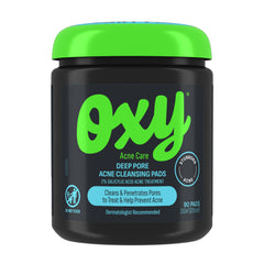 Oxy front packaging showing 90 pads and clear acne treatment benefits