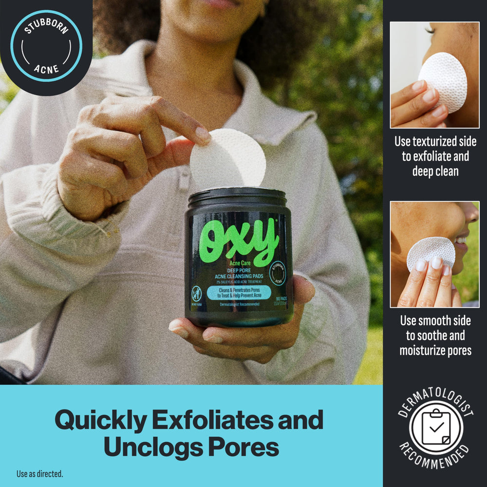 Oxy pads in hand for on-the-go use and quick post-workout freshness