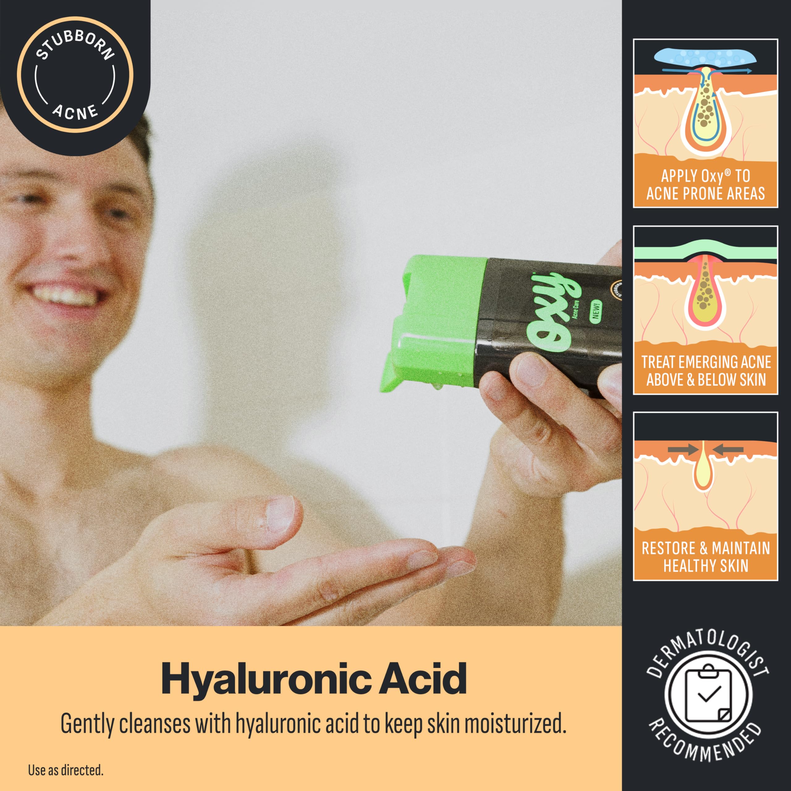 Oxy being applied on back during shower to treat body acne