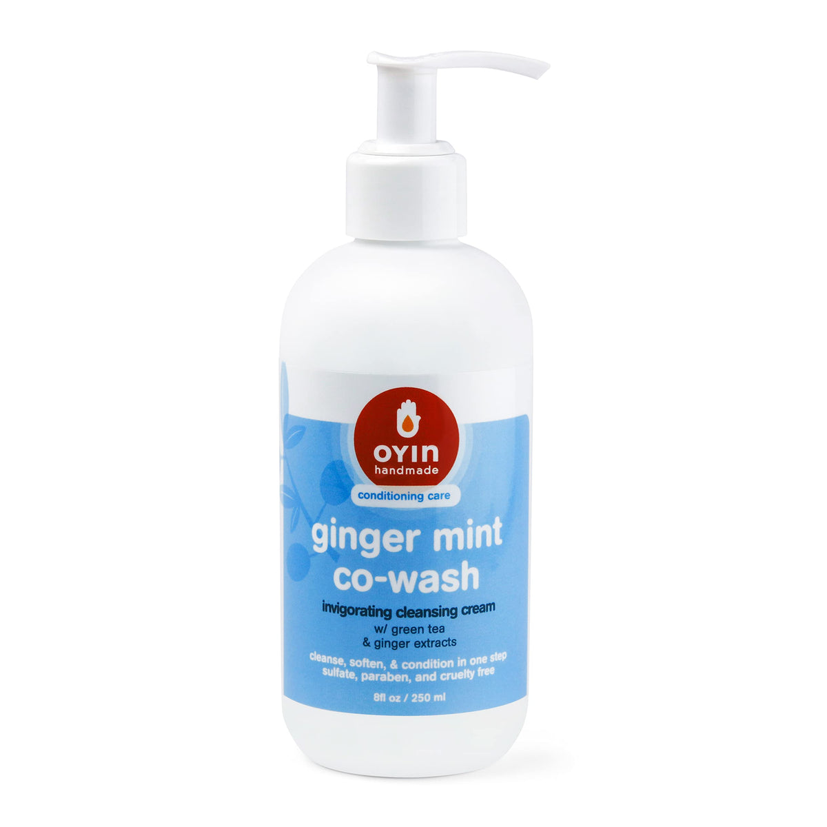 Oyin Handmade ginger mint co-wash jar front view showing label and size for clear product identification and benefit