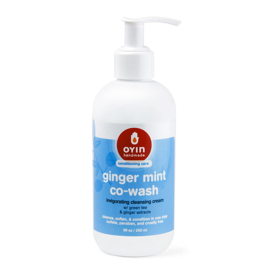 Oyin Handmade ginger mint co-wash jar front view showing label and size for clear product identification and benefit