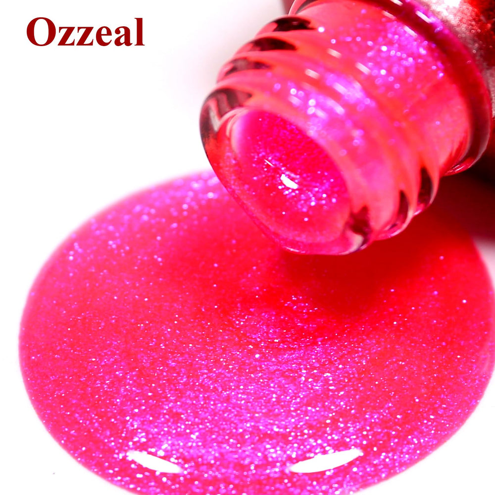 Ozzeal bottle beside LED lamp demonstrating quick curing and salon-quality results