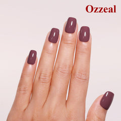 Ozzeal coffee brown on fingernails closeup showing glossy finish and salon-quality look benefit