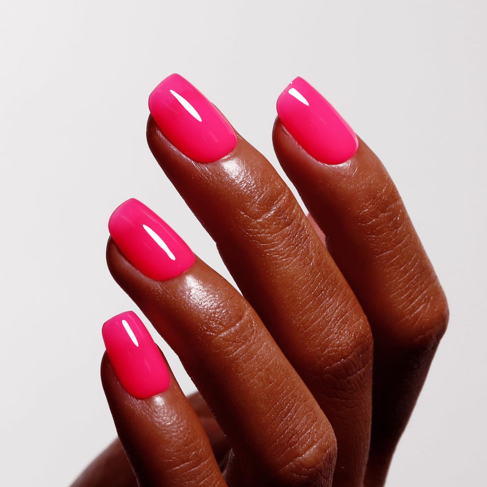 Brush stroke of Ozzeal hot pink gel showing creamy texture and easy application advantage