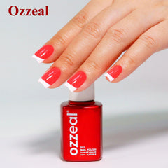 Ozzeal polish curing under LED lamp demonstrating fast salon finish