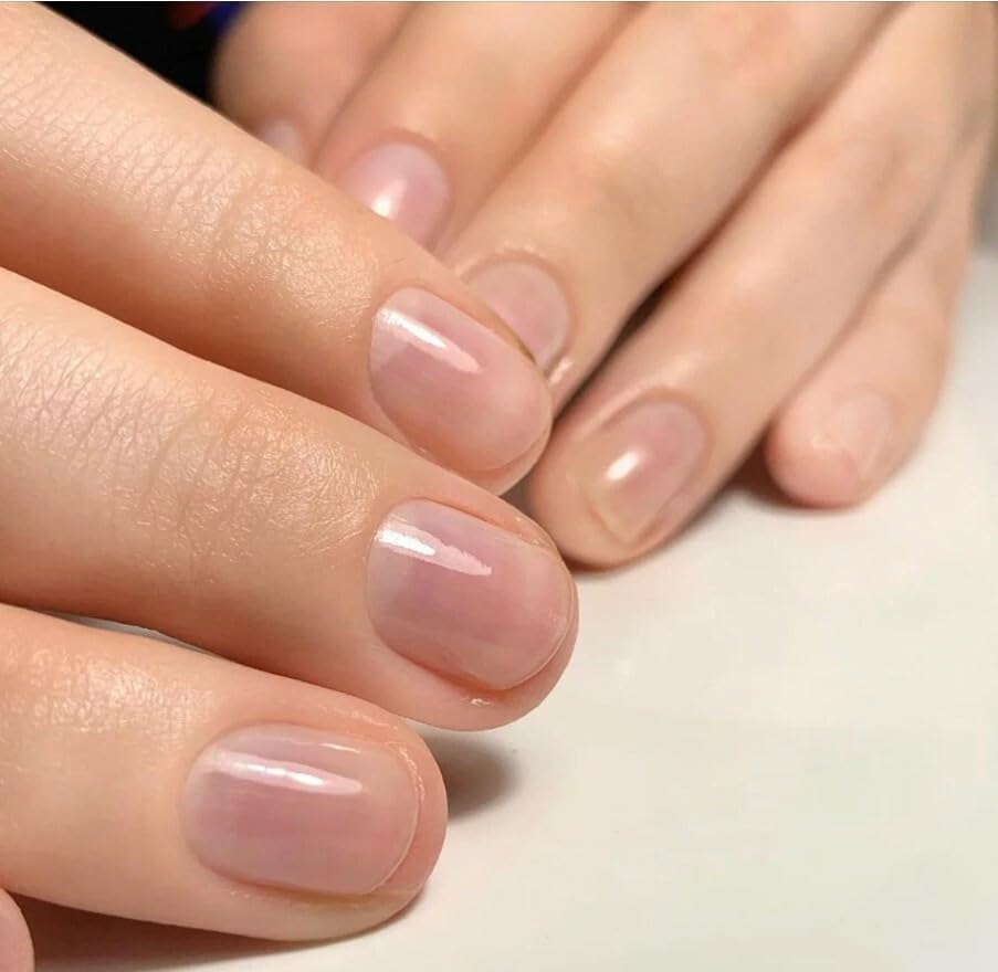 Before and after nails using P-Shine showing stronger, glossier natural nail results