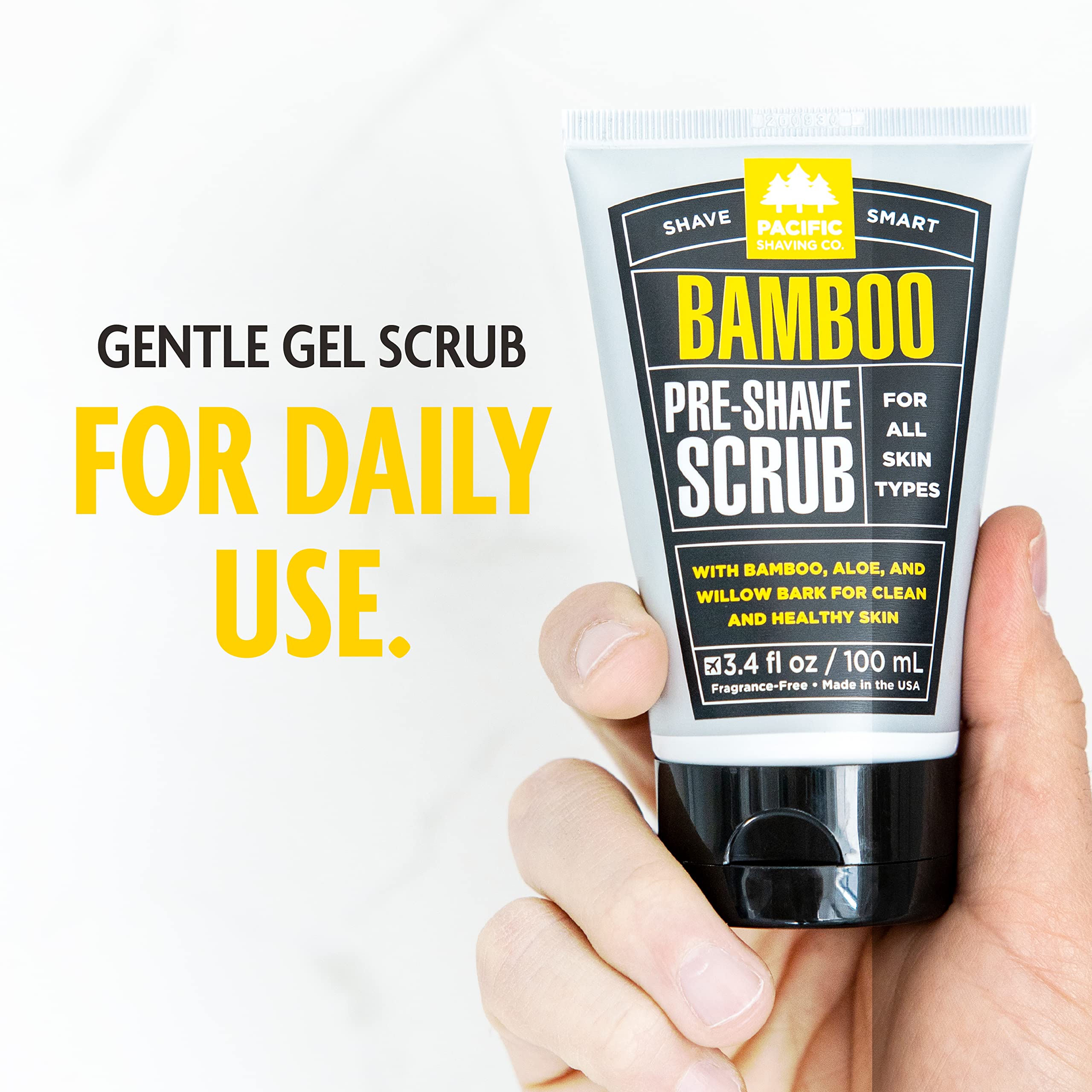 Pacific Shaving Company scrub lather on hand demonstrating gentle daily use