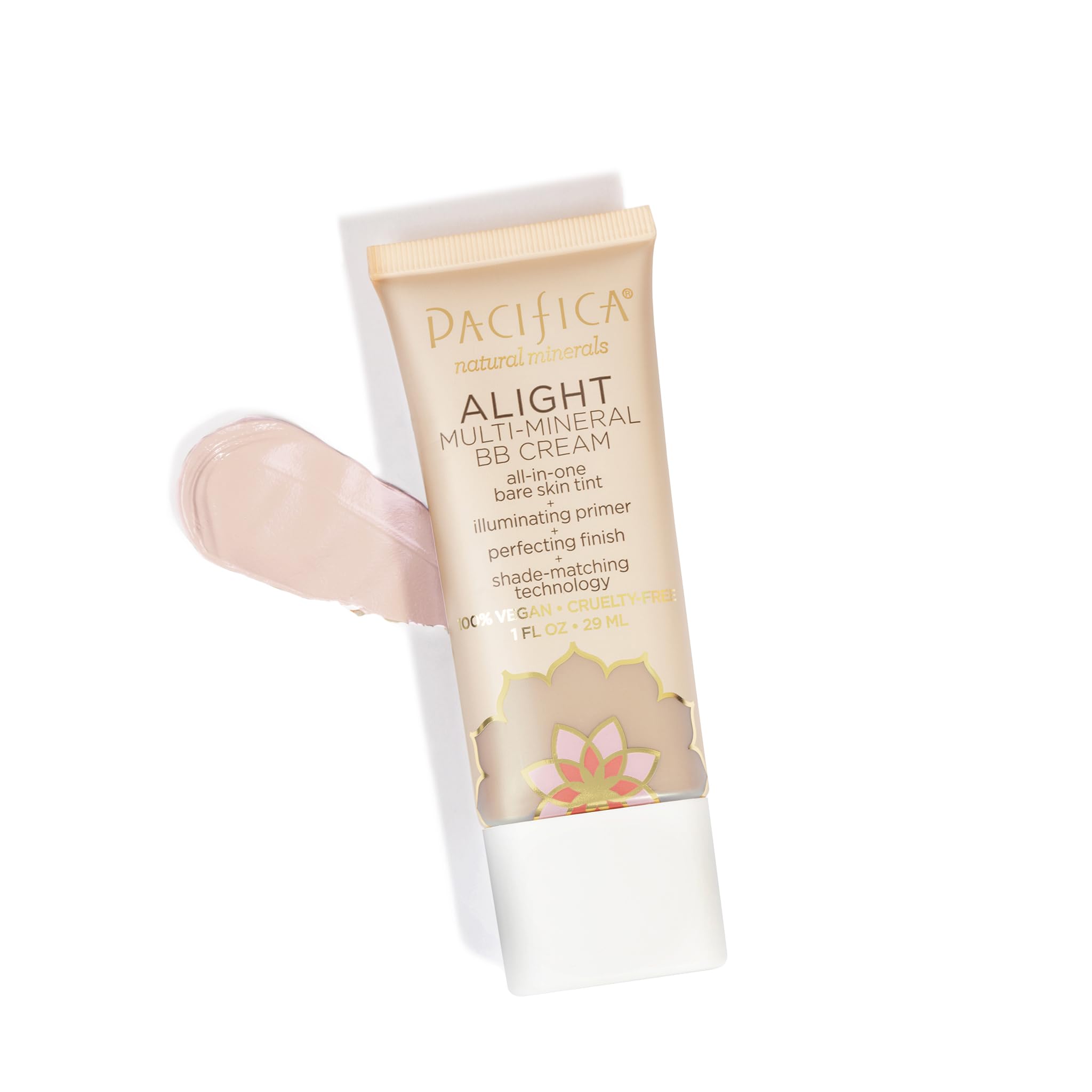 Pacifica BB cream inside a handbag with cosmetics, ideal for quick touch-ups benefit