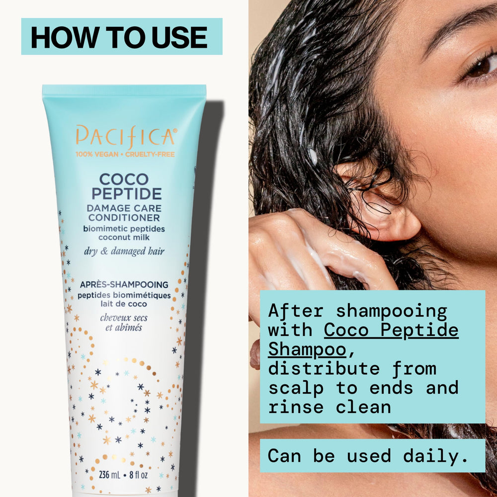 Pacifica conditioner being applied to wet hair for detangling and repair