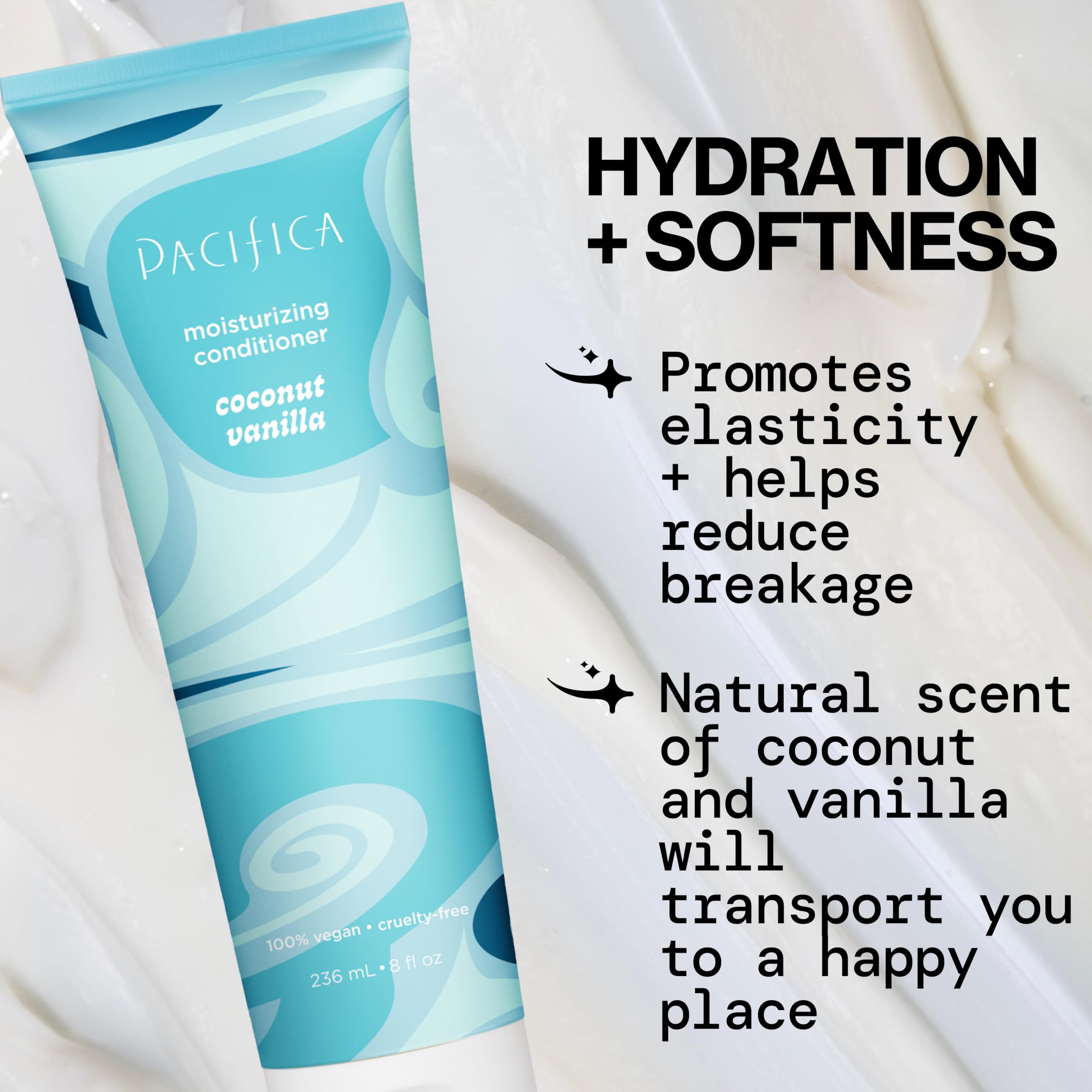 Pacifica back label with ingredients and directions highlighting gentle, color-safe formulation benefits
