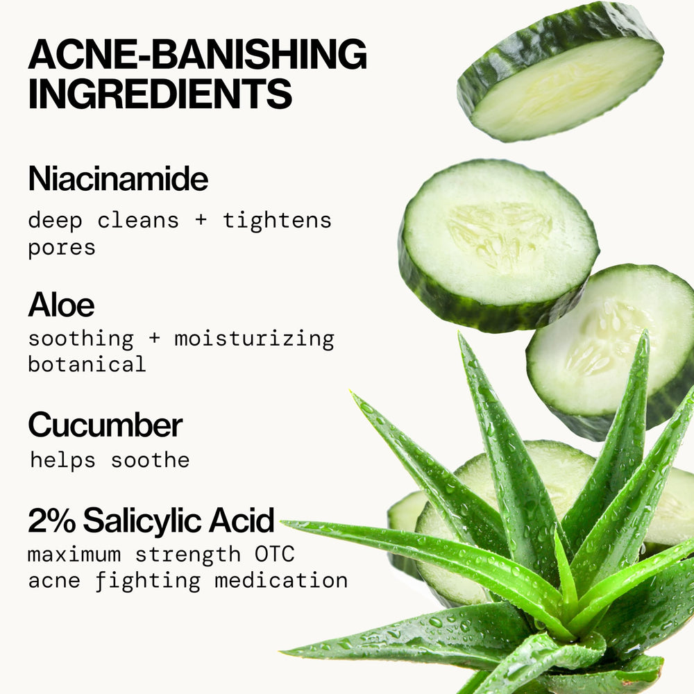 Pacifica Bacne Warrior bottle next to aloe and cucumber to show soothing botanical support