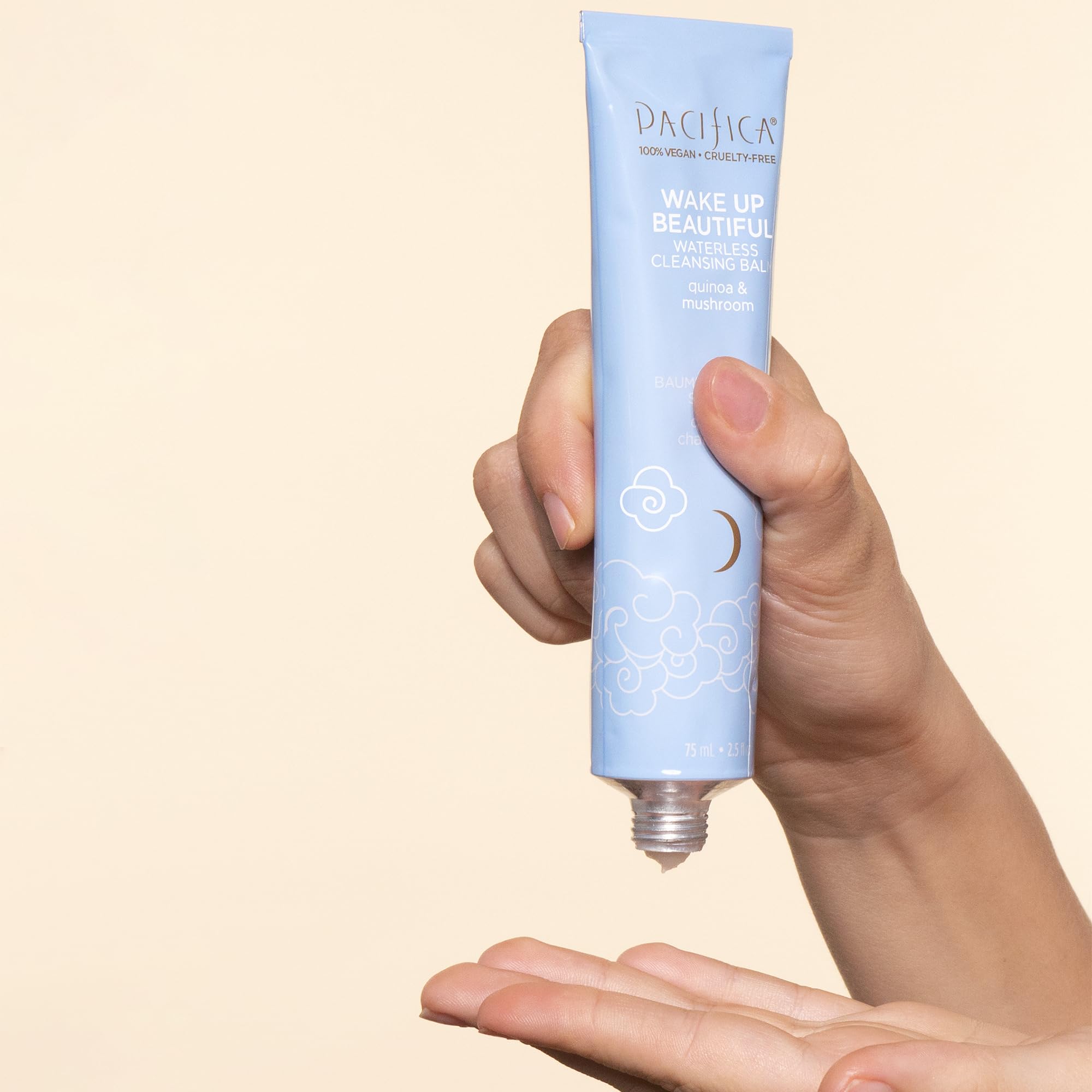 Pacifica balm emulsified into milky texture in hand, rinses cleanly