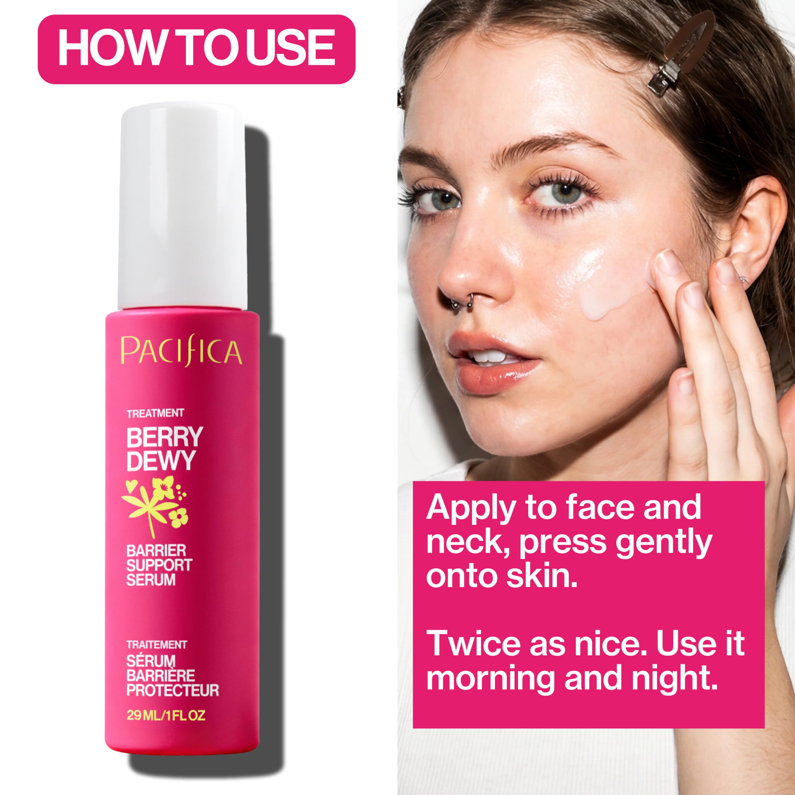 Pacifica serum being applied to hand showing quick absorption benefit