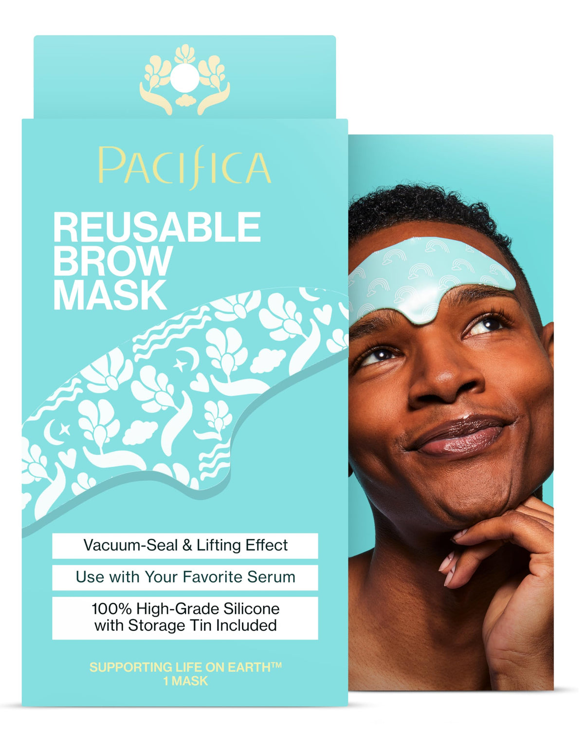 Pacifica brow mask front tin showing compact storage and travel convenience