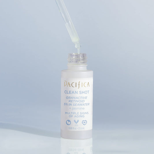 Pacifica Clean Shot dropper with serum texture visible benefit: lightweight absorption