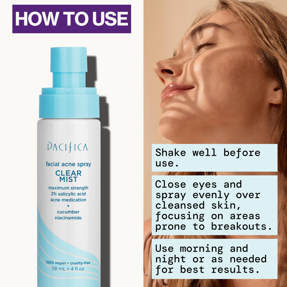 Pacifica ingredients label with actives for targeted acne care