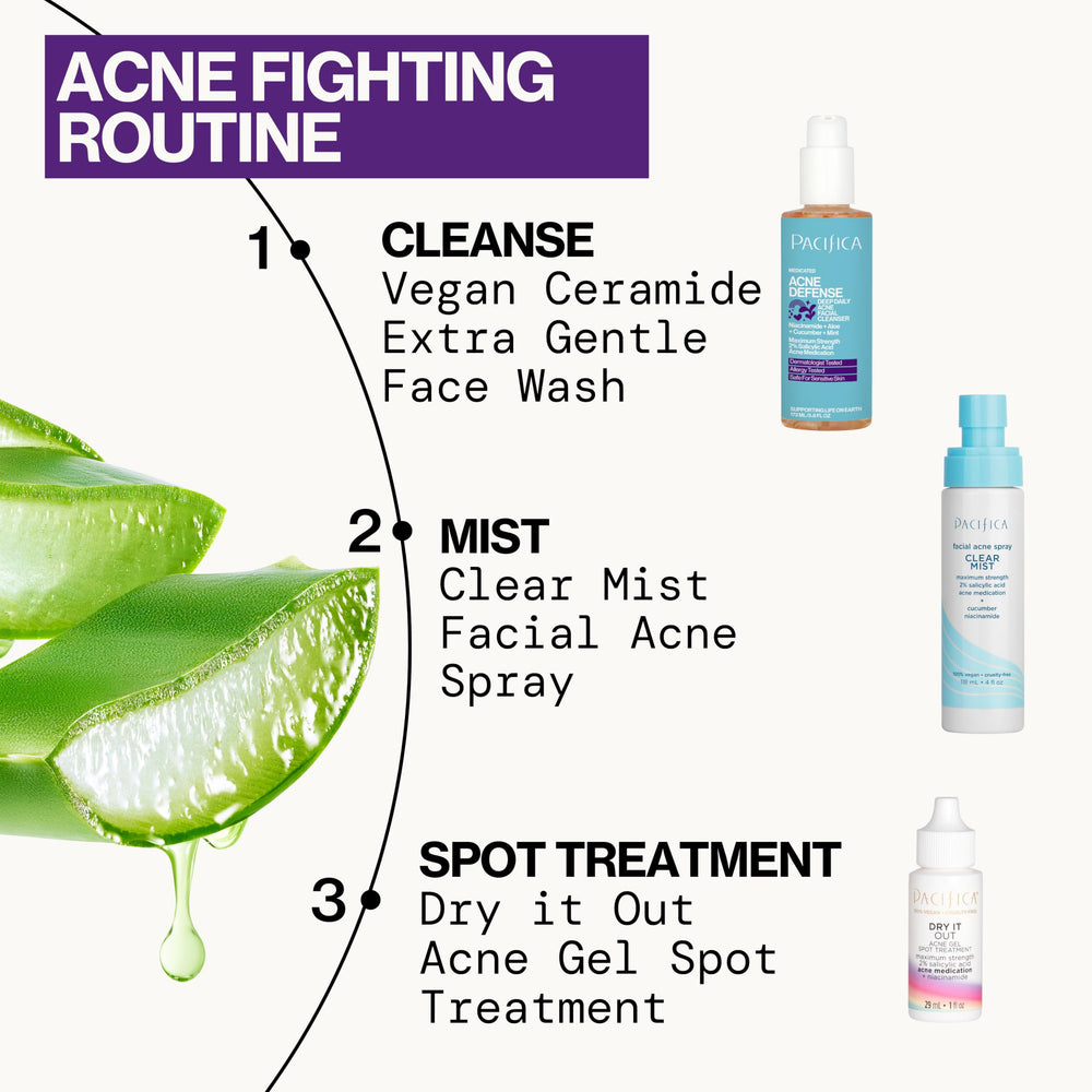 Mist spraying in air from Pacifica bottle showing fine even coverage